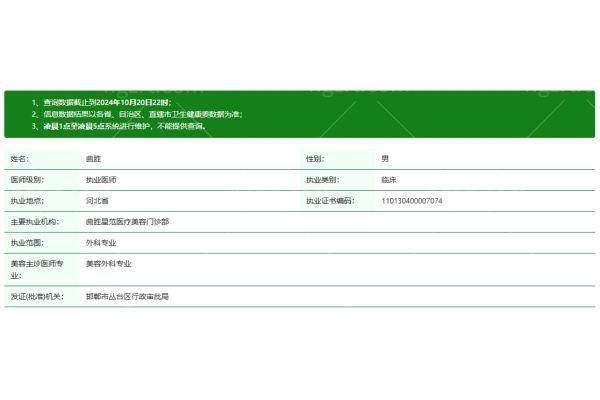 邯郸曲胜星范医疗美容门诊部正规吗？
